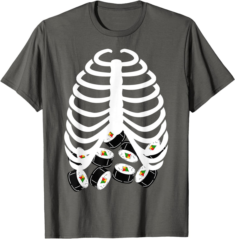 Halloween Sushi Costumes Co. Halloween Adult Youth Kids Costume Rib Cage Skeleton Sushi T-Shirt - Asphalt Grey