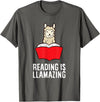 The Llama And Alpaca Lover Funny Llama Lover Reading Is Llamazing Bookworm Llama T-Shirt - Asphalt Grey