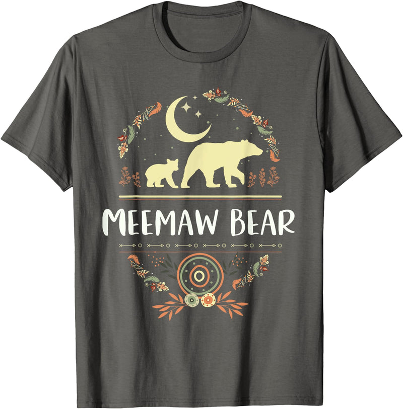 Matching Family Grandma Bear Boho by Foxio Meemaw Bear Floral Matching Family Funny Grandma Bear Boho T-Shirt - Asphalt Grey