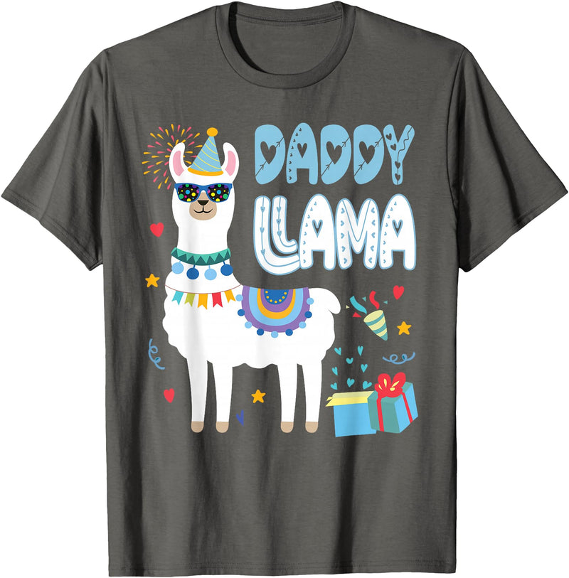 Family Matching Llama Birthday Party Supplies Daddy Llama Dad Of The Birthday Boy Girl Llama Birthday T-Shirt - Asphalt Grey