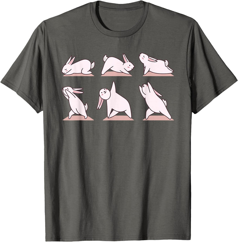 Cute Bunny Yoga Rabbit Poses and Meditation Funny T-Shirt in Asphalt Grey