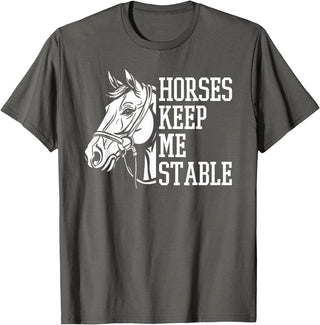 Horse Riding Gifts & Accessories Horse Riding Word Play Rider - Horses Keep Me Stable T-Shirt - Asphalt Grey