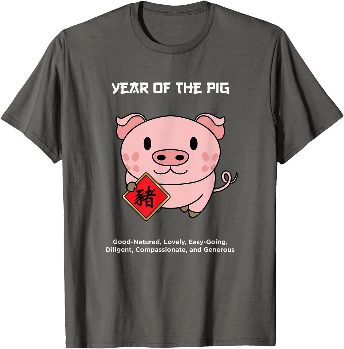 Cute Chinese Zodiac Lunar New Year Tees Year of The Pig Chinese Zodiac Lunar New Year T-Shirt - Asphalt Grey