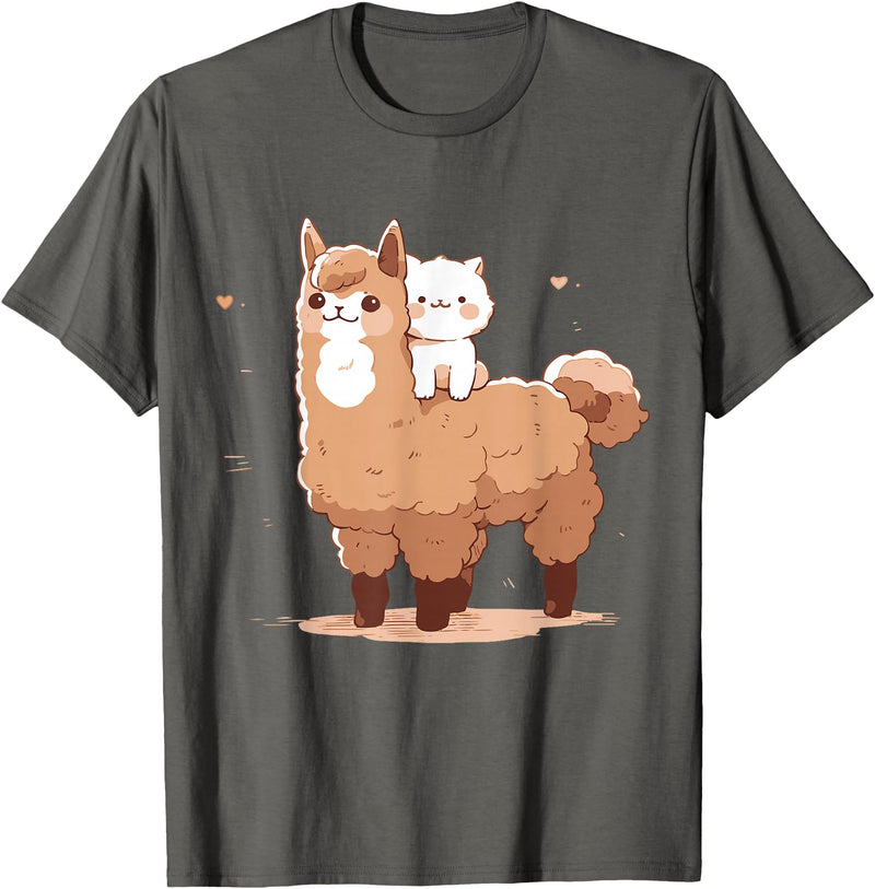 Funny Llama Alpaca Animal Lover Gifts Clothing Llama Alpaca Cat T-Shirt - Asphalt Grey