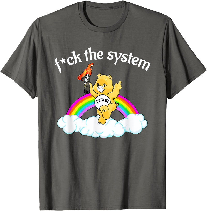 Fck The System Funny Bear Quote Fck The System Funny Bear Design T-Shirt - Asphalt Grey