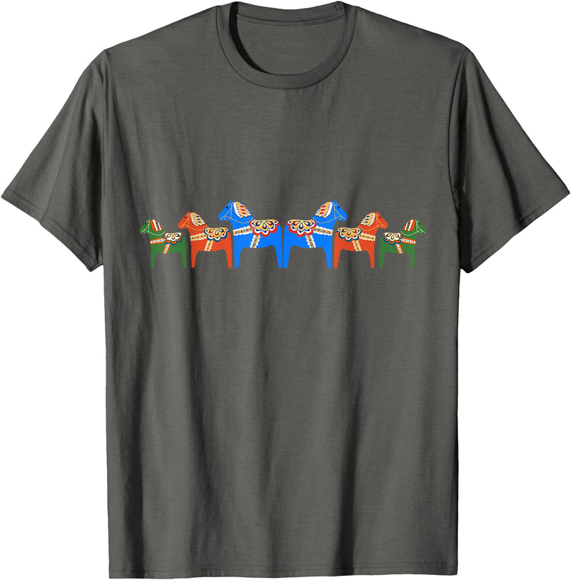 Sweprints Dala Horses - Traditional Swedish design T-Shirt - Asphalt Grey