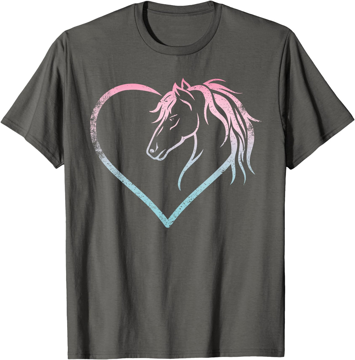 Horse Girl Designs Women I Love My Horses Riding Heart With Horse Head For Horseback Riding Horse T-Shirt - Asphalt Grey