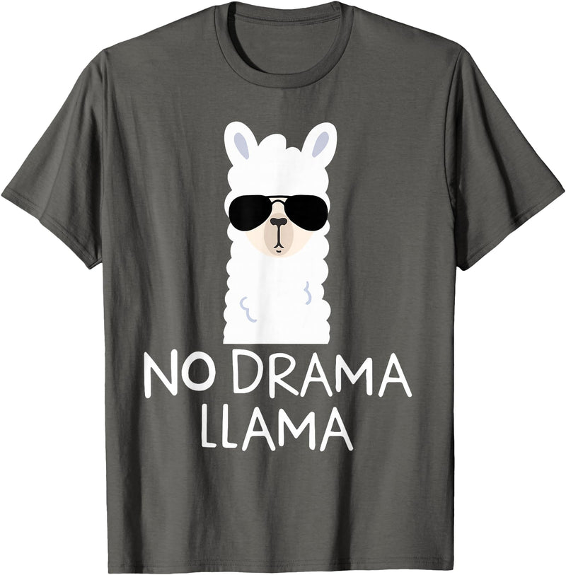 No Drama No Pob-Llama Alpaca Gifts No Drama Llama Alpaca with Sunglasses Llama Lovers Gift T-Shirt - Asphalt Grey