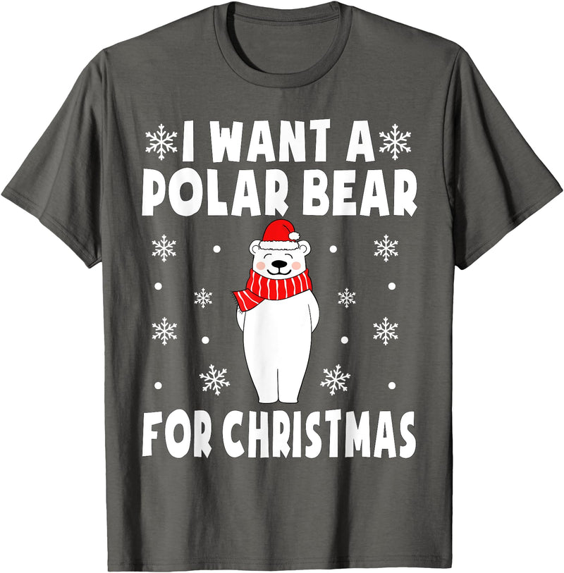 Polar Bear Christmas Pajamas Toddler Boys Girls I Want A Polar Bear For Christmas Polar Bear Pajamas Kids T-Shirt - Asphalt Grey