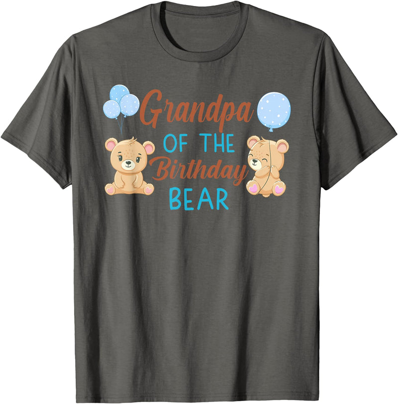 Family Birthday Bear Gifts Grandpa of The Birthday Boy Bear 1st Birthday Party Boy T-Shirt - Asphalt Grey