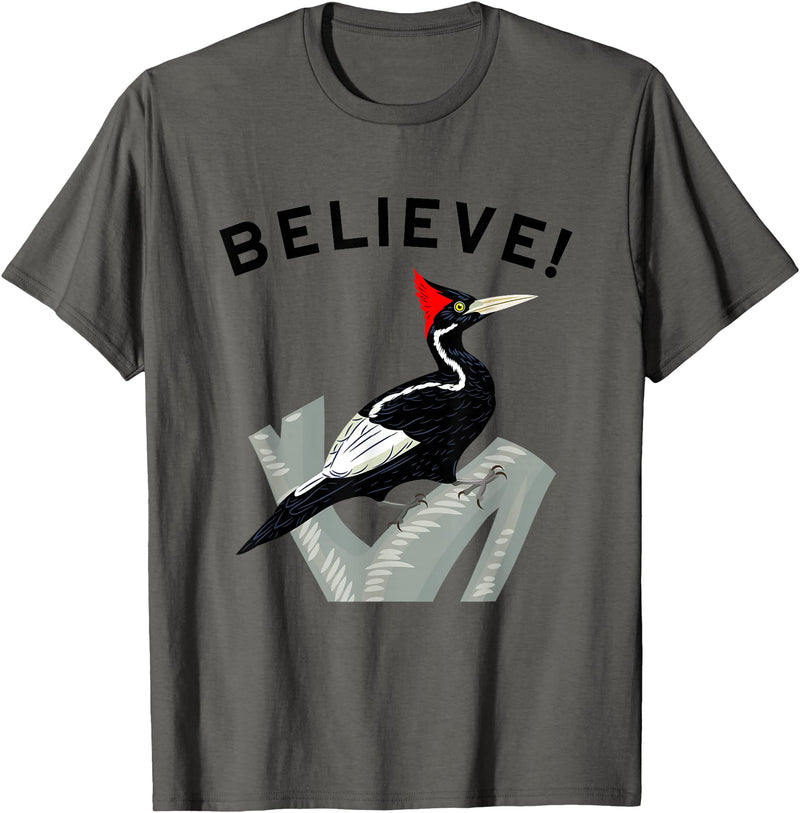 Birdwatching Gifts for Birders Endangered Ivory-Billed Woodpecker T-Shirt - Asphalt Grey