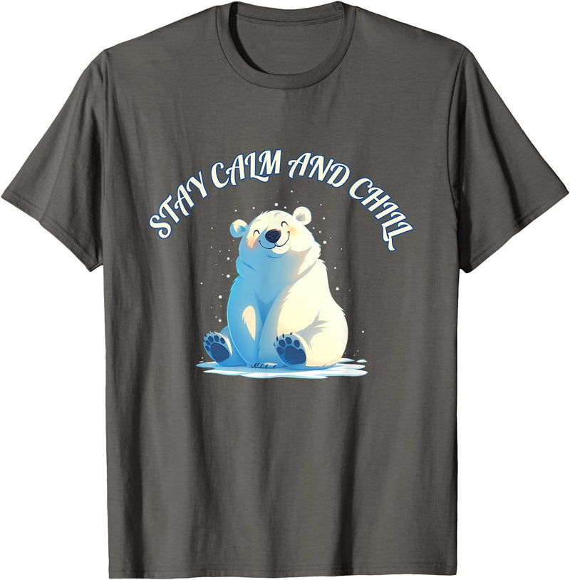 Relaxing Stress Free Designs Stay Calm Chill Out Polar Bear T-Shirt - Asphalt Grey