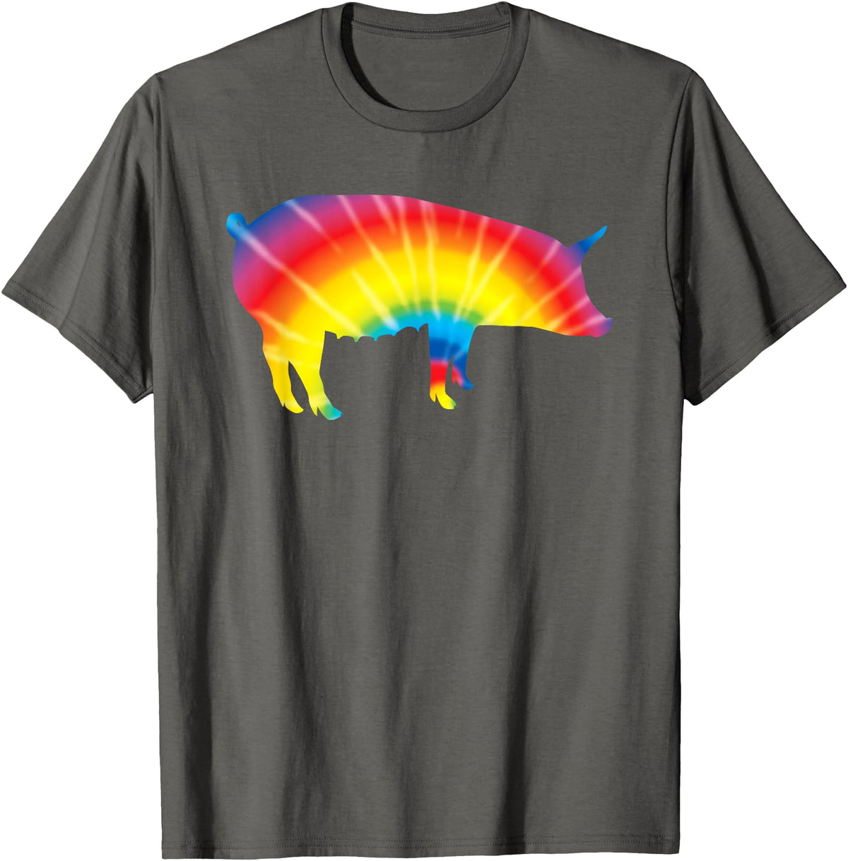 Cool Domestic Pig Lover Funny Warthog Gift Designs Tie Dye Pig Rainbow Print Boar Pork Swine Hippie Peace Gift T-Shirt - Asphalt Grey