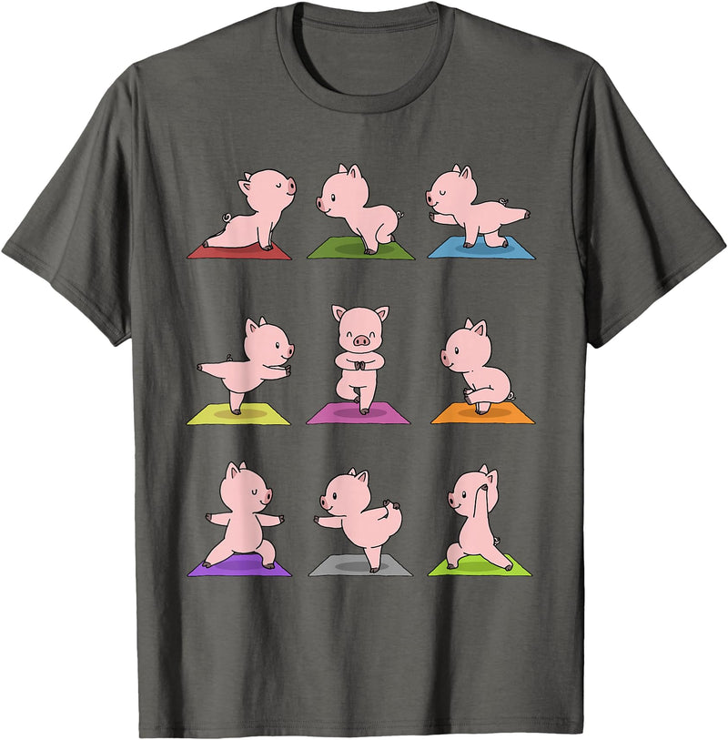 Sporty Animals & Meditating Pets Pig Yoga T-Shirt Funny Piglets In Yoga Poses Sports Tee T-Shirt - Asphalt Grey