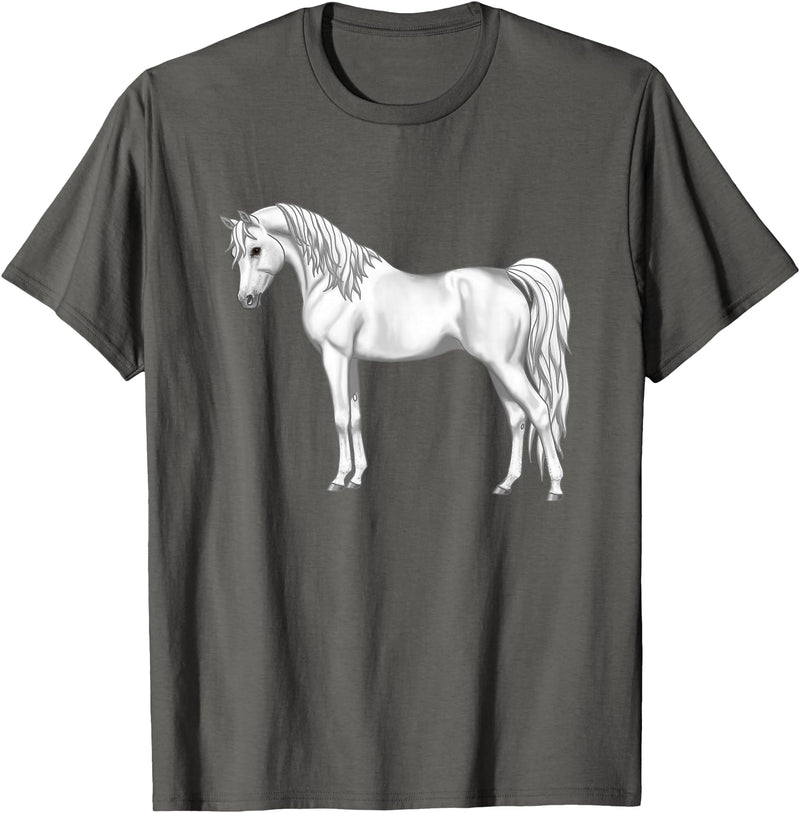 Arabian Horse Art by CSForest Pretty White Light Gray Egyptian Arabian Horse Lovers Gift T-Shirt - Asphalt Grey