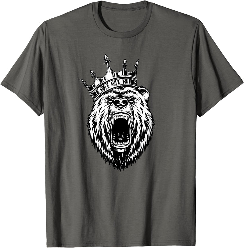 Bear Head - Angry Bear - Bear with a Crown - King of Bears T-Shirt - Asphalt Grey