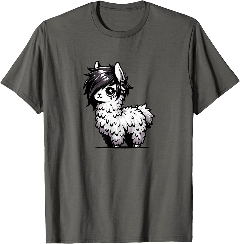Emo Llama Tees Cute Emo Llama Kawaii Kids Boys Girls T-Shirt - Asphalt Grey