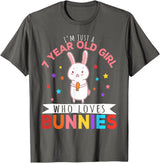 I'm Just a 7 Year Old Girl Who Loves Bunny Rabbit Girl T-Shirt in Asphalt Grey