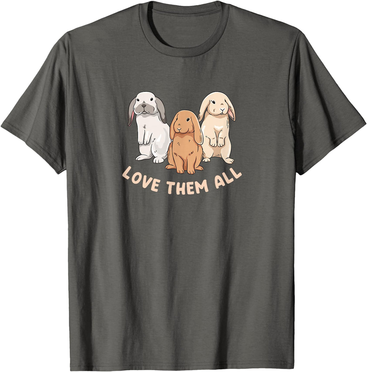 3 Cute Lop Bunnies Love Design for Bunny Owners T-Shirt in Asphalt Grey