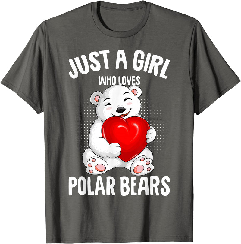 Funny Polar Bear Lover Apparel & Gift Ideas Polar Bear Just A Girl Who Loves Polar Bears Kids Girls T-Shirt - Asphalt Grey