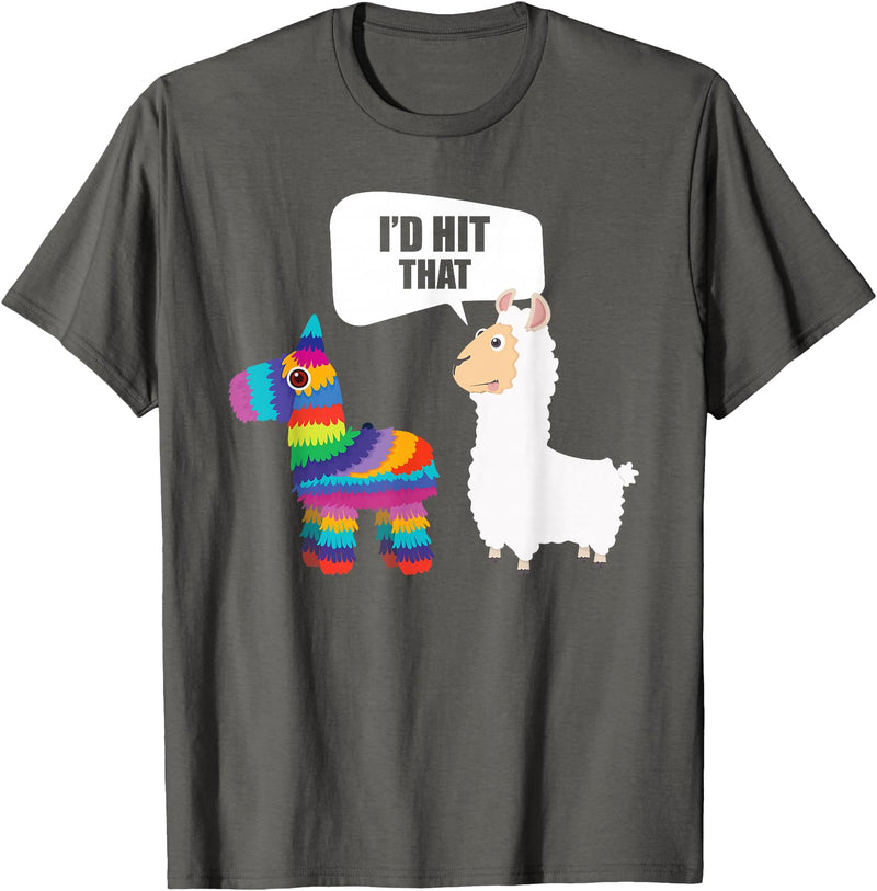 VepaDesigns Cinco De Mayo Shirt Mexican Gift Llama Id Hit That Pinata Mexican Funny Cinco de Mayo Gift T-Shirt - Asphalt Grey