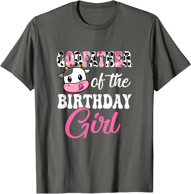 Vintage Retro Birthday Godfather Of The Birthday Girl Farm Cow 1St Birthday Girl T-Shirt - Asphalt Grey