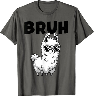 Bruh Llama Sunglasses by LazyPanda Bruh Llama Funny Alpaca Llama Boys Kids Girls Trendy Graphic T-Shirt - Asphalt Grey