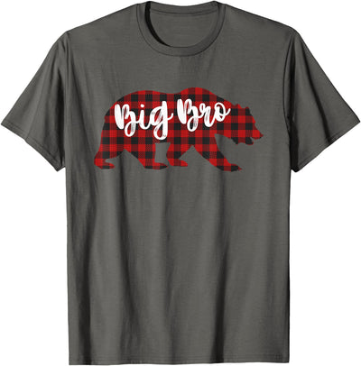 Cute Bear Matching Christmas Pajama Red Plaid Big Bro T-Shirt