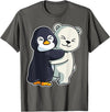 Penguin and Polar Bear Hug Arctic Animal Polar Bear and Penguin Cute North Pole Animals Hugging T-Shirt - Asphalt Grey