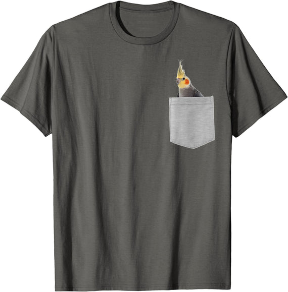 Animal in Your Pocket Cockatiel Bird T-Shirt - Asphalt Grey