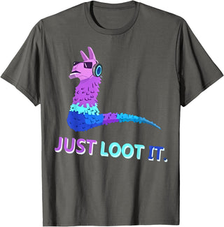 Just Loot It Llama Outfit for Youth Teen Gamers T-Shirt - Asphalt Grey