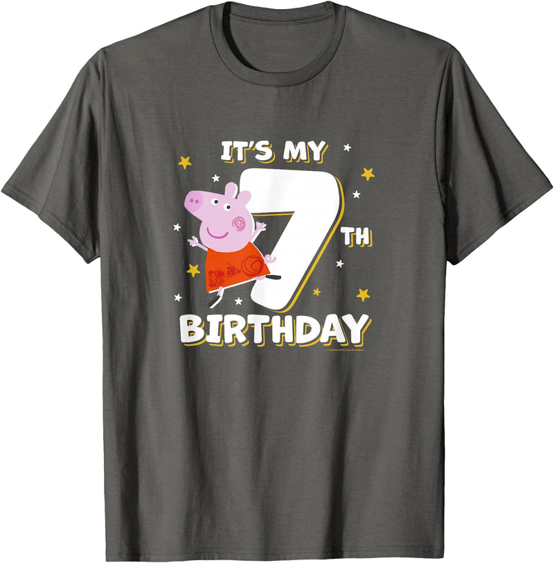 Peppa Pig It's My 7th Birthday Holiday Stars Celebration T-Shirt - Asphalt Grey