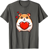 Cute Hamster Funny Valentines Heart Lover Men Women Kids T-Shirt - Asphalt Grey