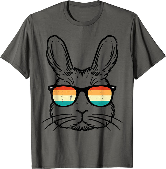 Easter Bunny Face Sunglasses Retro Rabbit Men Boy Kids Youth T-Shirt in Asphalt Grey