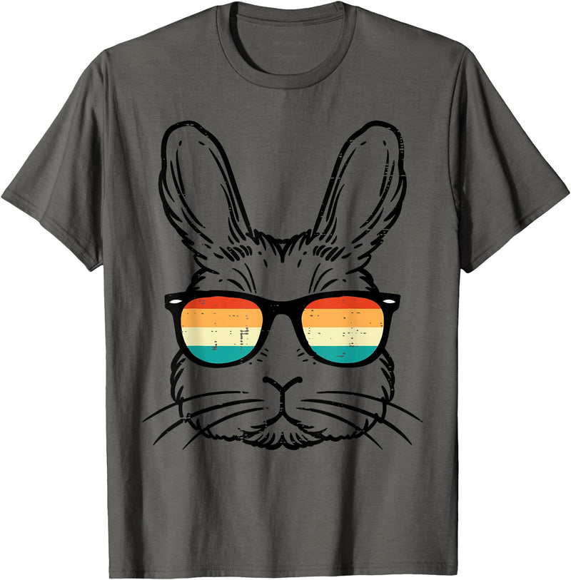 Easter Bunny Face Sunglasses Retro Rabbit Men Boy Kids Youth T-Shirt in Asphalt Grey