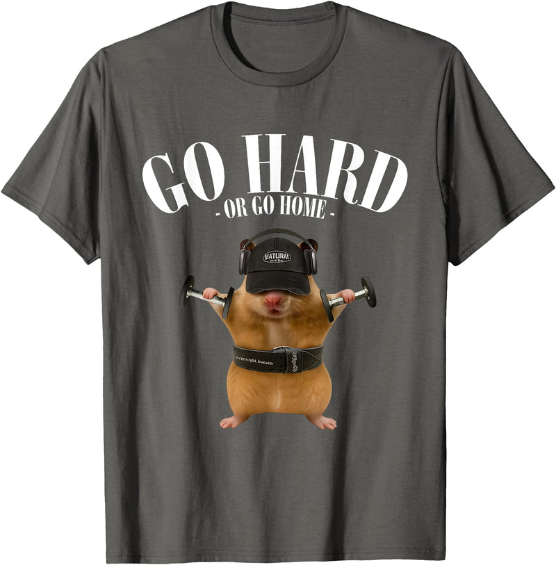 Hamster Deadlift Training Funny Cute Rat Weightlifting Meme T-Shirt - Asphalt Grey