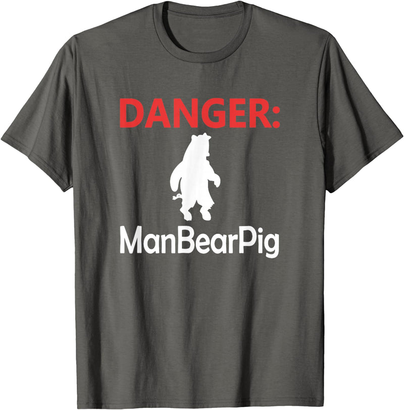 Funny Tees Danger Man Bear Pig T-Shirt - Asphalt Grey