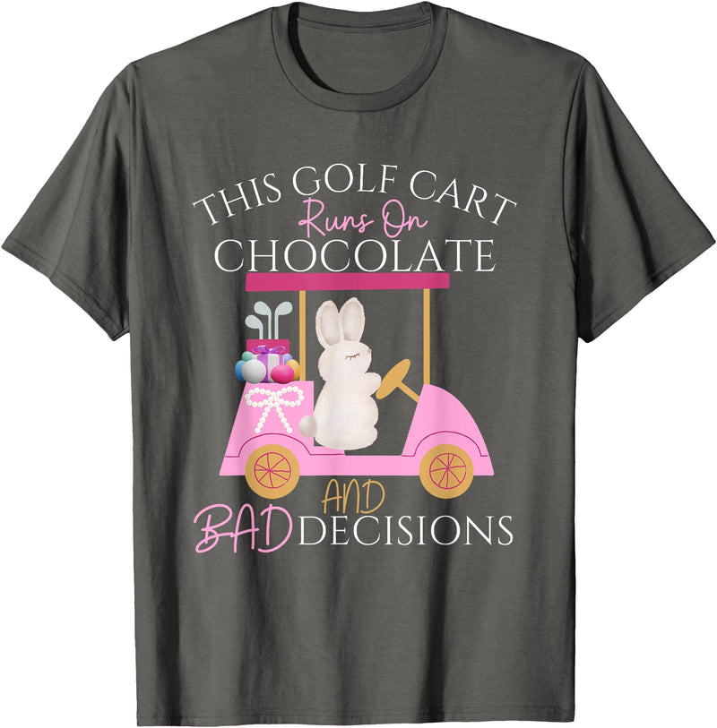 Golf Golfer Easter Eggs Bunny Rabbit Golf Cart Matching T-Shirt in Asphalt Grey