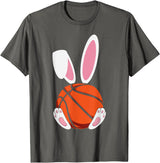 Rabbit Boys Teens Easter Basketball Egg Bunny Kids Easter T-Shirt in Asphalt Grey