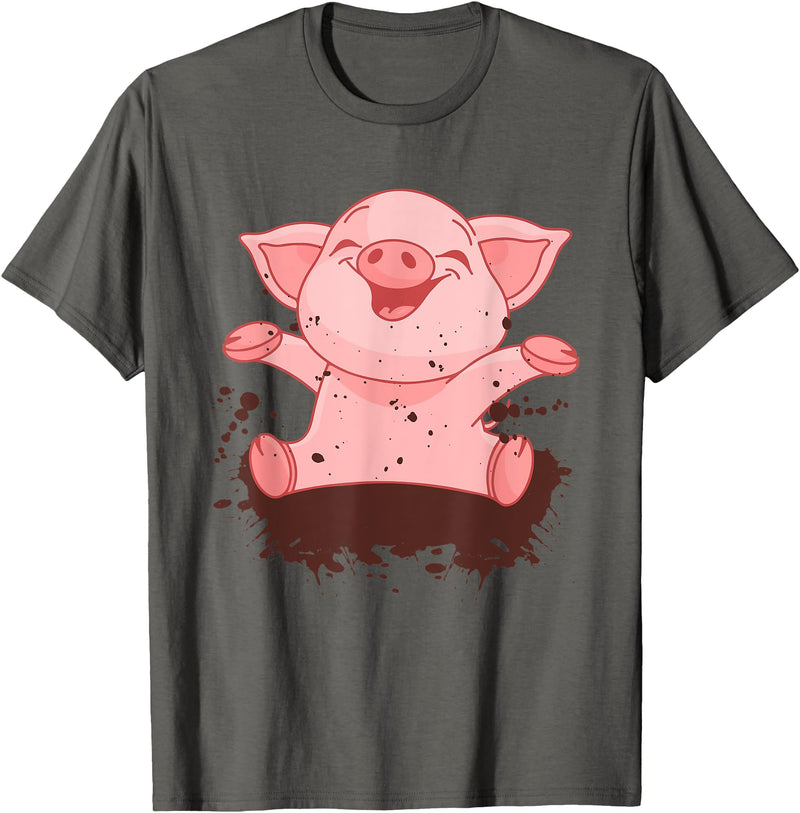 Happy Pig Playing In The Mud Animal Lover Costume Happy Pig Playing In The Mud Funny Animal Lover Costume T-Shirt - Asphalt Grey