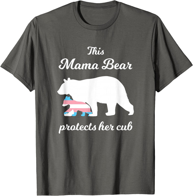 Transgender Child Mama Bear LGBT Mama Bear Protects Her Cub Transgender LGBT Trans Pride T-Shirt - Asphalt Grey