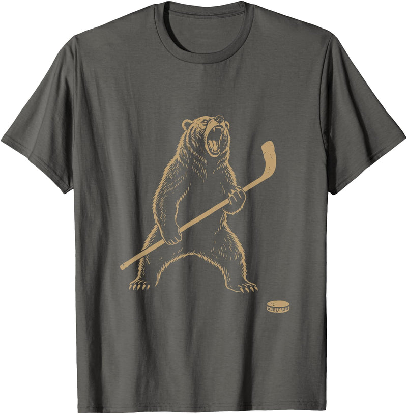 Funny Polar Bear Hockey Player Fans Ice Lover Funny Polar Bear Playing Ice Hockey Sports Lover Player T-Shirt - Asphalt Grey