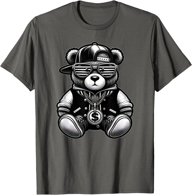 Teddy Bear Hip Hop Lovers Men Women & Kids Funny Hip Hop Teddy Bear 90s Graffiti Art Rap Lover Gangsta T-Shirt - Asphalt Grey