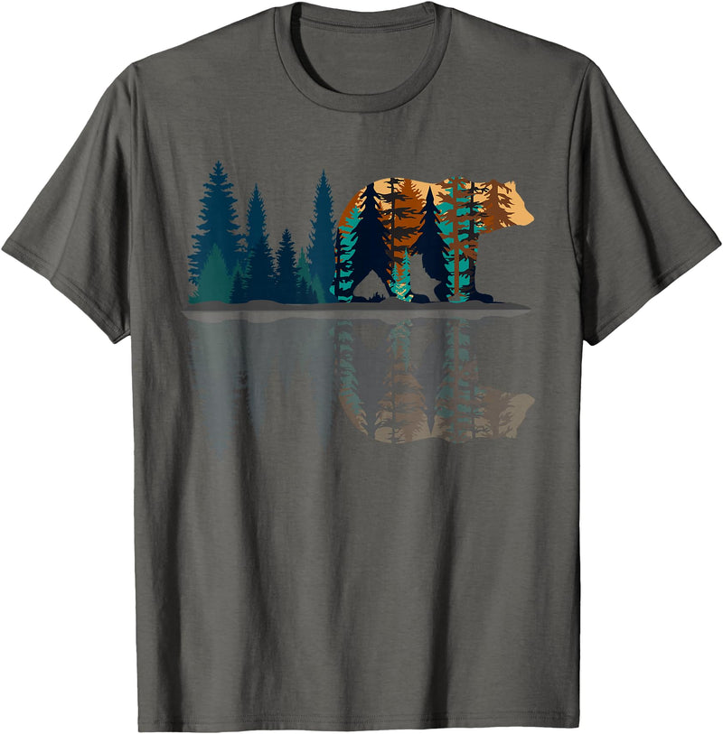 Bear Lover Gift Co. Trees Reflection Wildlife Nature Animal Bear Outdoor Forest T-Shirt - Asphalt Grey