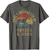 Funny Cute Easily Distracted by Horses Silhoutee Easily Distracted by Horses and Dogs I Like Heart Horse Dog T-Shirt Small - Asphalt Grey