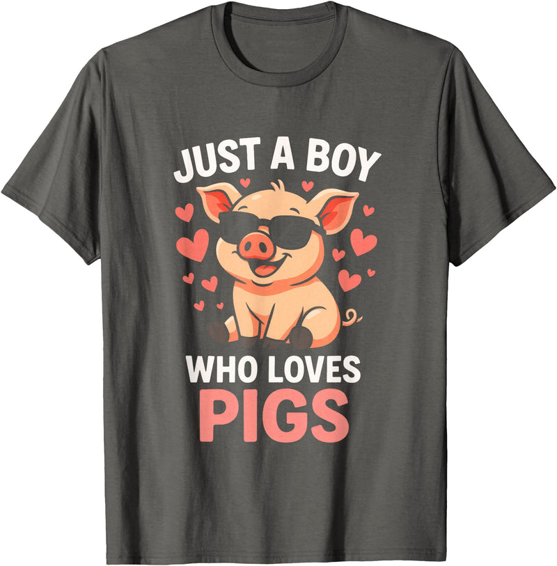 Pig Lover Designs Just A Boy Who Loves Pigs - Funny Farmer Humor T-Shirt - Asphalt Grey
