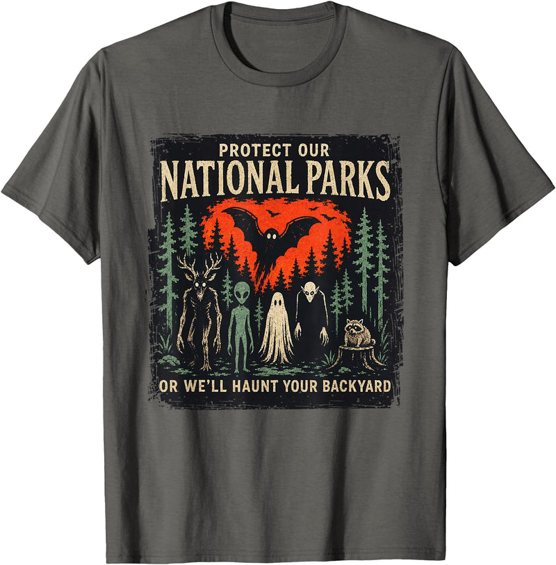 Funny Cryptid National Park Gifts Folk Horror Mothman National Parks Cryptid Spooky Horror Jimothy Edition T-Shirt - Asphalt