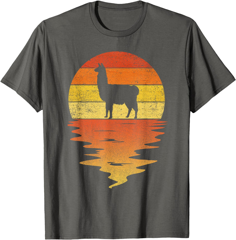 TrendyPull Silhouette Retro Vintage Style Gifts Llama shirt retro sunset 70s vintage Llama T-Shirt - Asphalt Grey