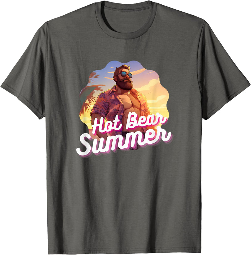 Bear & Cub Chaser Pride Community Co. Hot Bear Summer - Bear & Cub Gay Pride LGBT Bear Gay Daddy T-Shirt - Asphalt Grey