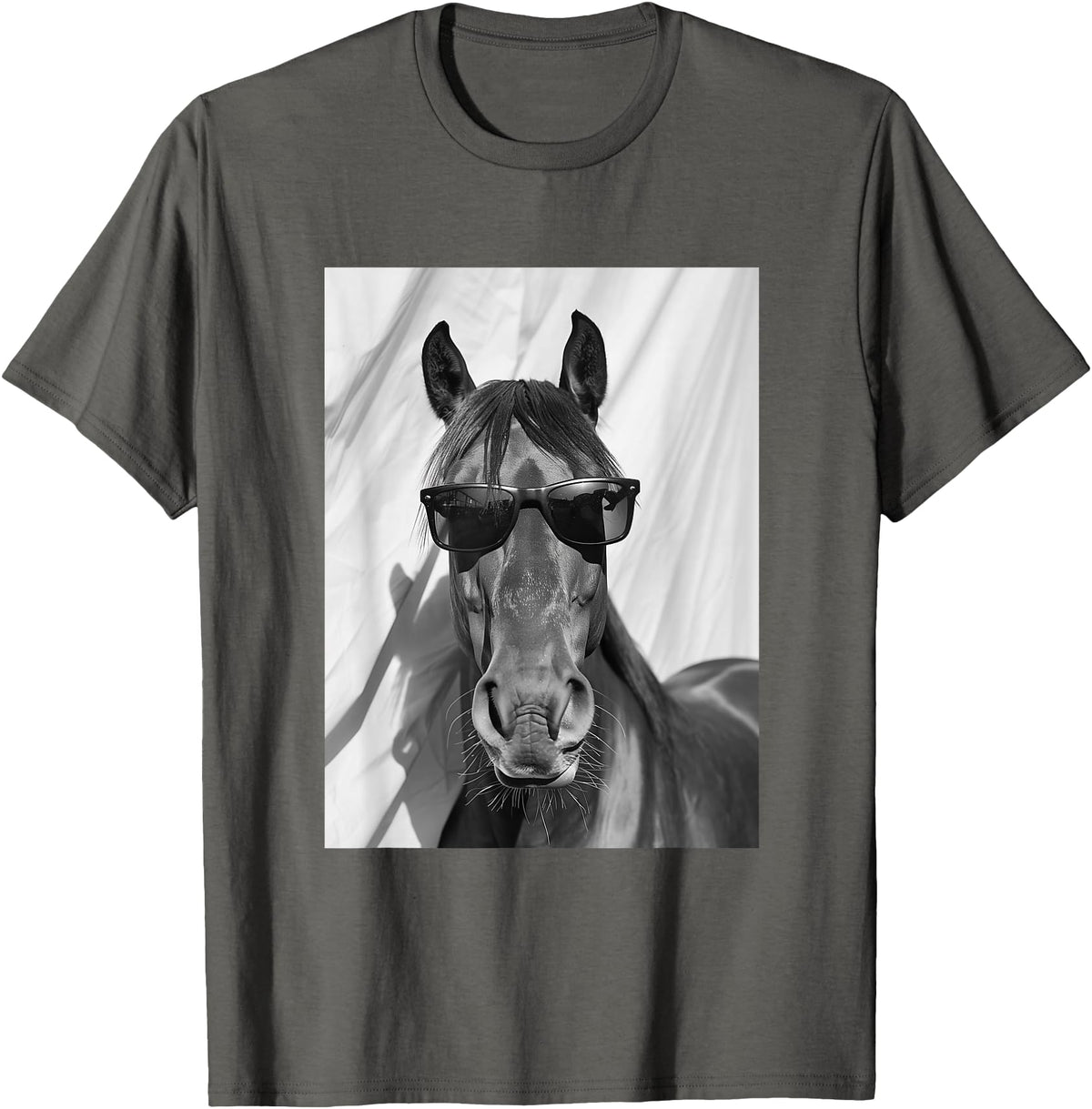 Funny Animal Photography Clothing Co. Cute Horse with Sunglasses Farm Animal Photo Booth T-Shirt - Asphalt Grey